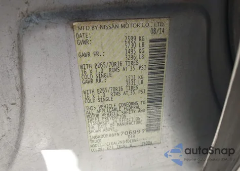 2015 Nissan Frontier Sv z USA, uszkodzony, nr VIN 1N6AD0ER6FN706995